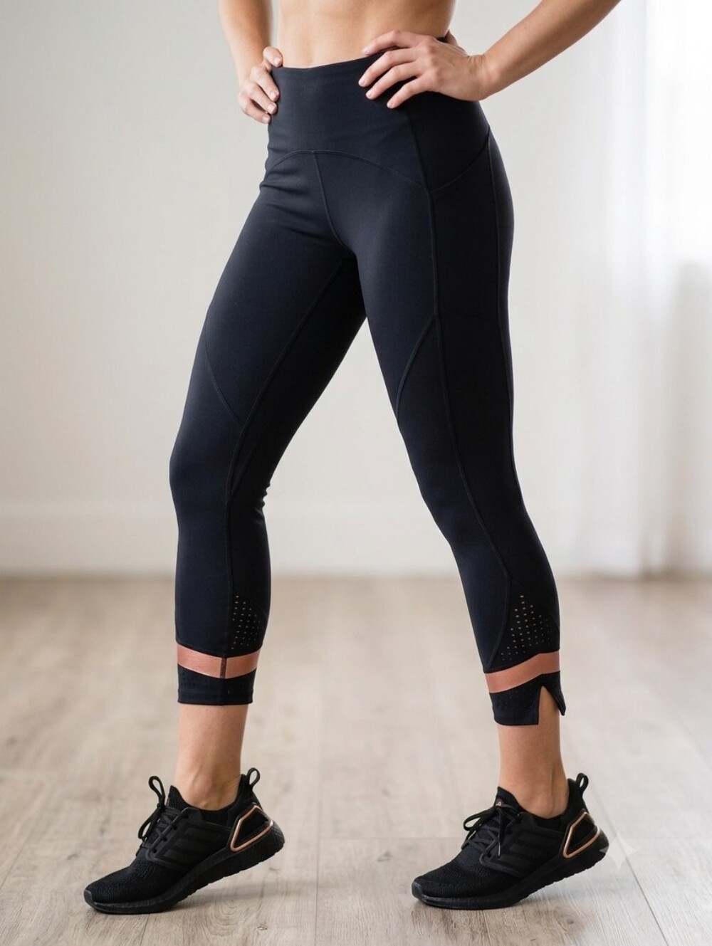 ZYIA Active Black Metallic Copper Crop Leggings Size 12